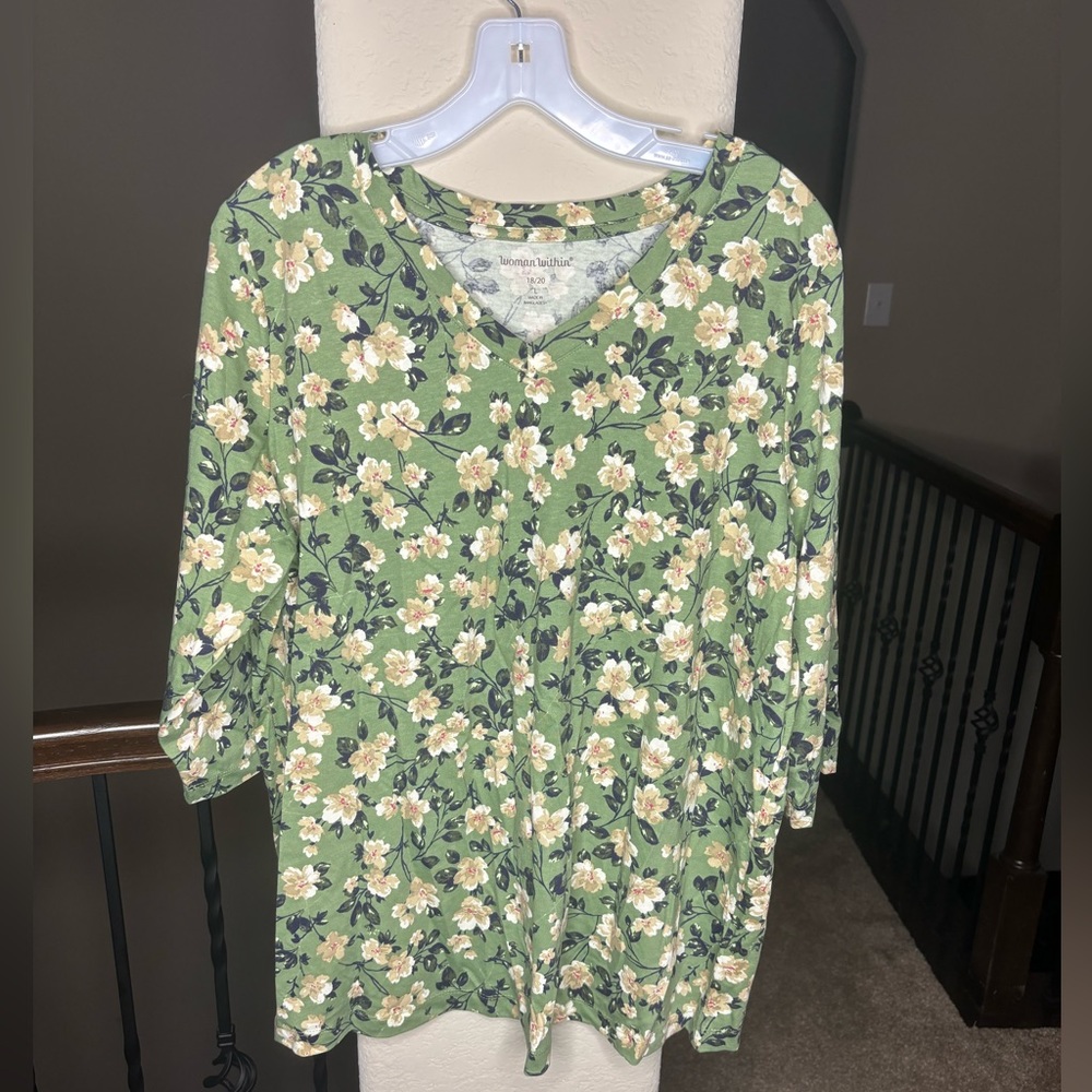 Woman Within Floral 3/4 Sleeve Blouse Sz 18/20 Flower Spring